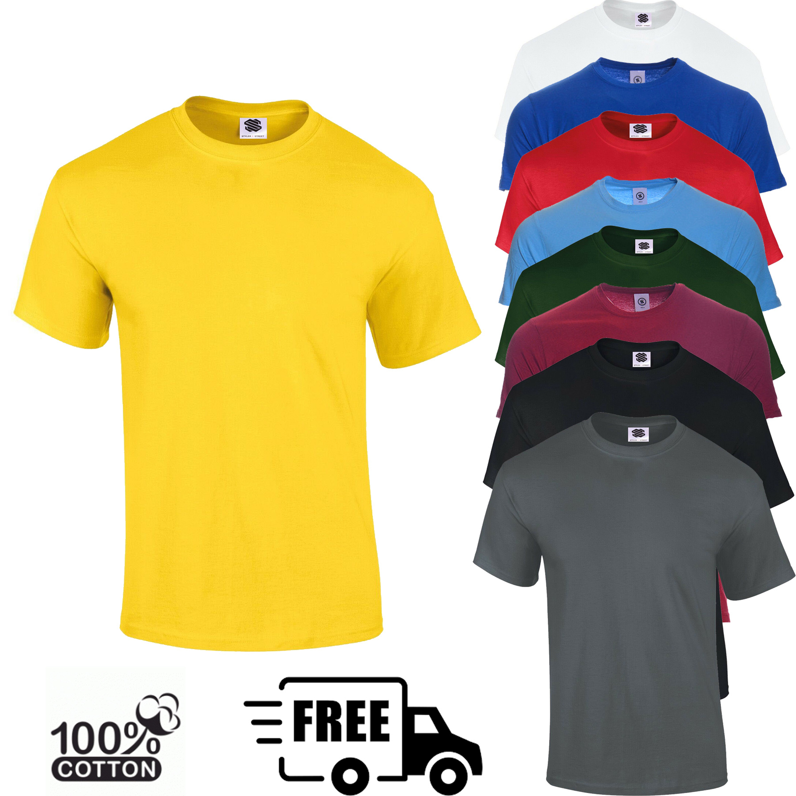 Mens Plain T Shirt 100 Cotton 1 PC Short Sleeves Soft Crew Neck Tee Top Regular eBay