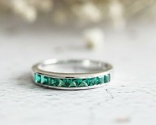 2ct Natural Green Emerald Channel Set Engagement Ring 100 14k SOLID White Gold