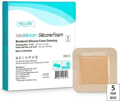 MedVance Bordered Silicone Foam Dressing,3''x3'' ,80 boxes of 5 dressings/box