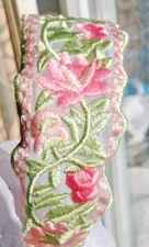 Embroidered Pink & Green Floral Headband Elegant Lace Headband Women Accessories