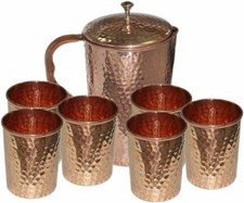 Pure Copper Handmade Hammered Jug Water Pitcher 1.5 L & 6 Glasses Tumbler 300 ml