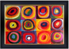 Framed Kandinsky Squares w/ Concentric Circles Hand Painted Oil Painting 24x36in