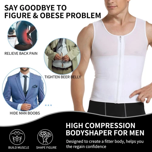 Camisas de compresión EE. UU. para hombre ocultar ginecomastia adelgazante modelador corporal chaleco con cremallera - Imagen 9 de 28