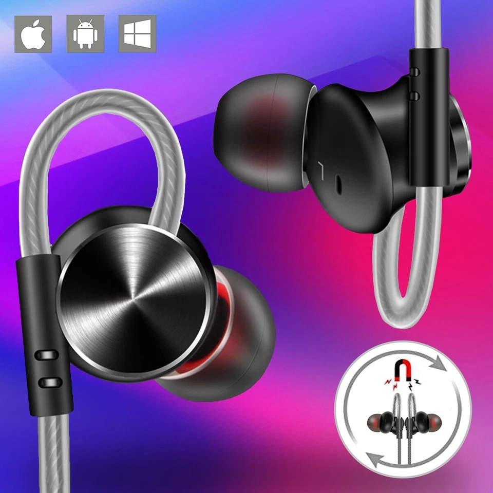Sports Magnetic Wired Earphones Stereo Bass Noise Cancelling Ear Buds Headsets