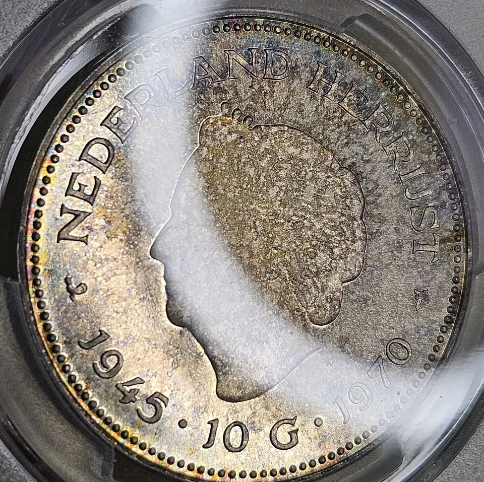 1970 Netherlands Liberation Silver 10 Gulden PCGS PL66 Toned Gem Uncirculated - Image 3 of 4