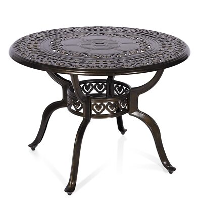 Patio Round Dining Table Cast Aluminum Outdoor Bistro Table W/ Umbrella Hole
