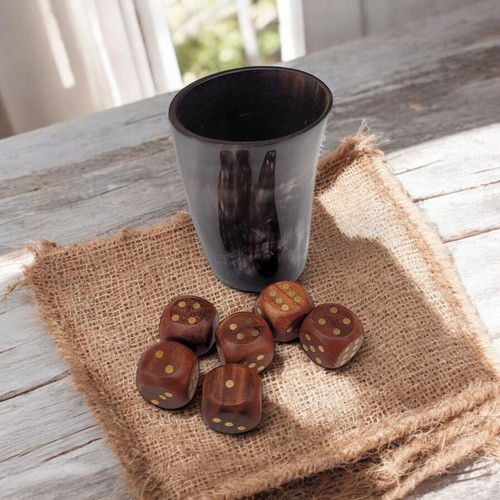 Set of 6 Rare Rose Wood D6 Dice Six Sided Square 22 mm Dice and Real Horn Shaker - 第 7/8 張圖片
