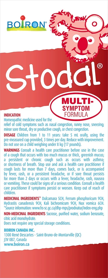 Boiron Stodal Children's Cold & Cough Multi-Symptom Syrup 125ml Homeopathic MED - Image 2 of 4