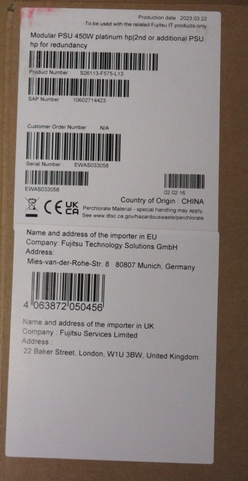 NEW Fujitsu PSU 450W 80Plus Platinum Power Supply For RX Series S26113-F575-L13 - Image 3 of 4