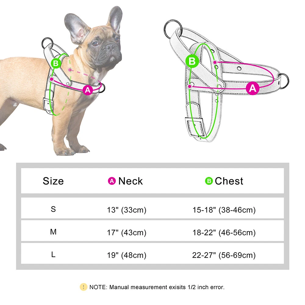Dog Harness Soft Leather with Handle for Pet Walking Adjustable Front Leading