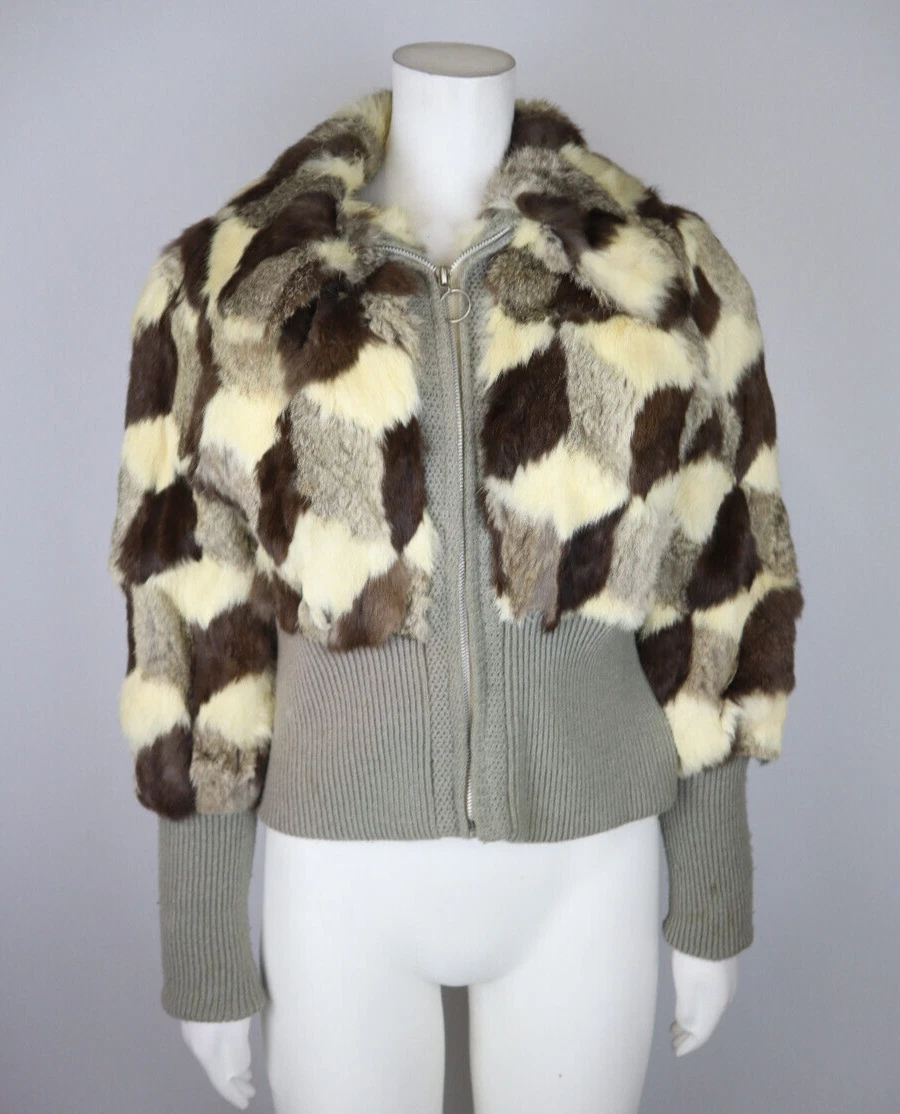 Patchwork rabbit top fur coat
