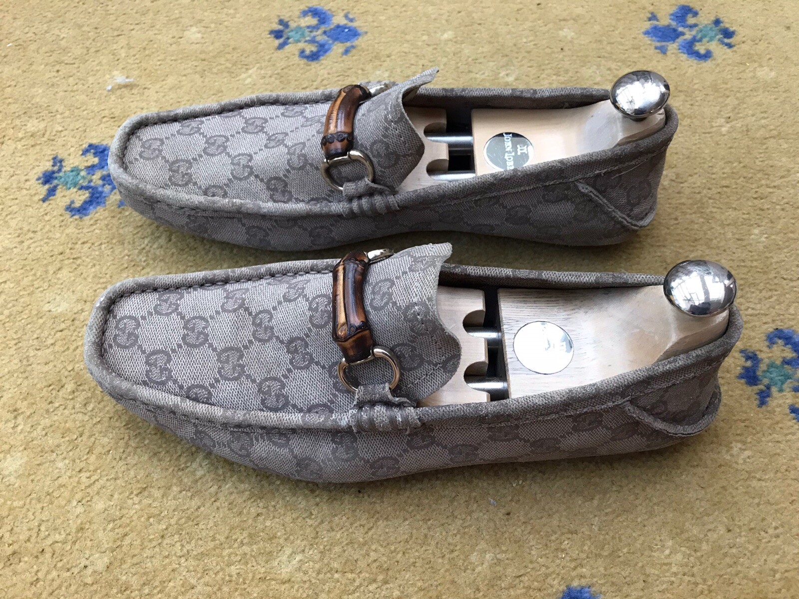 Gucci Loafers Shoes Monogram Canvas Bamboo Horsebit Beige Mens UK 6.5 US 7.5 40+ thumbnail 4