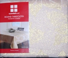 Essential Home Round TableCloth Poinsettia Glimmer Ivory / Gold 70 in  