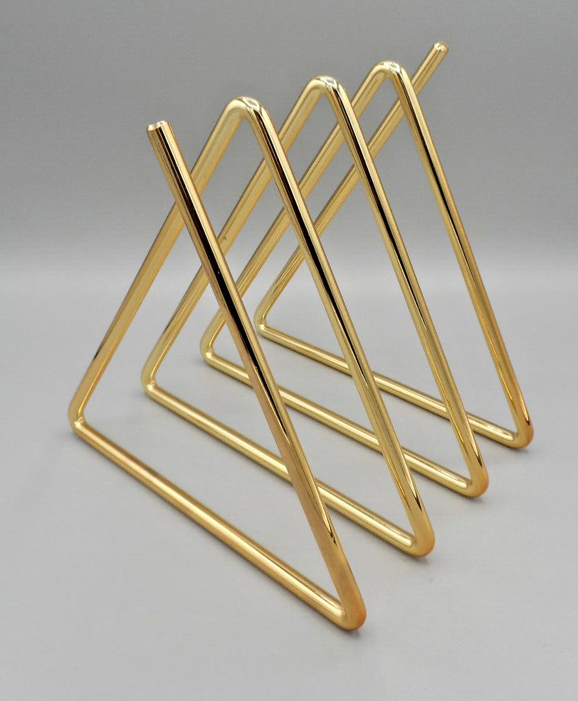 CB2 Gold Metal Triangle File Holder for Desk Books Office Organization-image