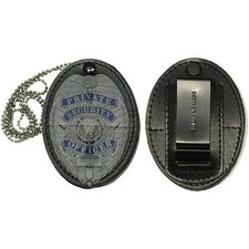 Universal Leather Badge Holder with Spring Clip and Neck Chain Standard Size