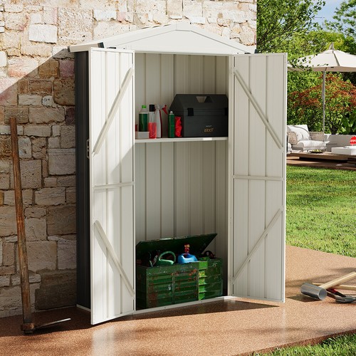 4×6FT Metal Tool Shed Outdoor Tools Storage - Password Lock, 3 Colors, Mid Shelf - Picture 17 of 29