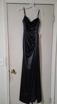 womens black formal dresses Midi-Length Designer Cocktail Dress by La Femme Black / 6 Size:Child 14 Sleeve Length V neckline Jersey midi dress with