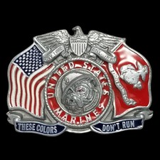 Vintage Belt Buckle Pewter 1991 USMC US Marines These Colors Don't Run Semper Fi