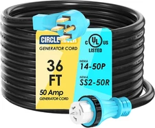 50 Amp 36 Feet Generator Extension Cord UL Listed NEMA 14-50P Male to SS2-50R &