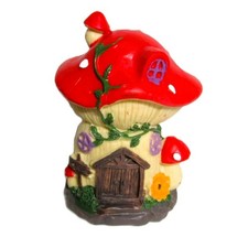Fairy Garden Red Mushroom House Ceramic Figurine Yard Art Craft Projects 5 Ins