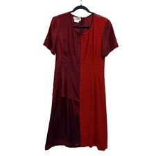 Ivan Grundahl Women EU 40 Large Midi Dress Red Burgundy Linen Asymmetrical Artsy