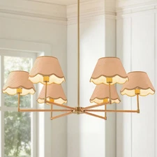 Rattan Pendant Lights, 6-Light Gold Coastal Farmhouse Chandeliers for Dining ...