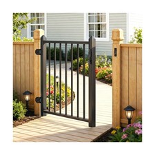 Deck Railing Gate, Stainless Steel Black Powder-Coat, Right Hand In-Swing