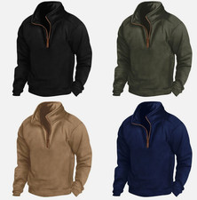 Men Fleece Lined Long Sleeve Sweatshirt Jumper Sweater Pullover Thermal Warm Top