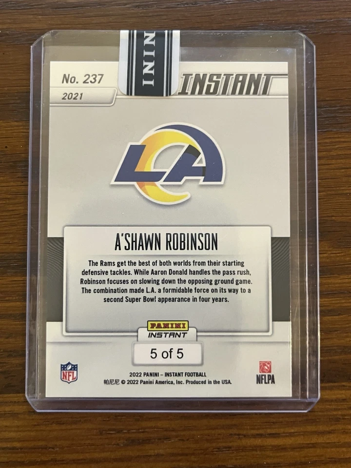 2022 Panini Instant 2021 NFC Champions A'Shawn Robinson 5/5 Versicolor Rams - Image 2 of 2