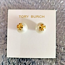HOT Authentic Tory Burch White Pearl Stud Earrings Bestseller Elegant