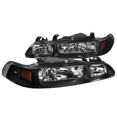Fits 1990-1993 Acura Integra Black 1Pc Style Headlights Corner Lamps Left+Right