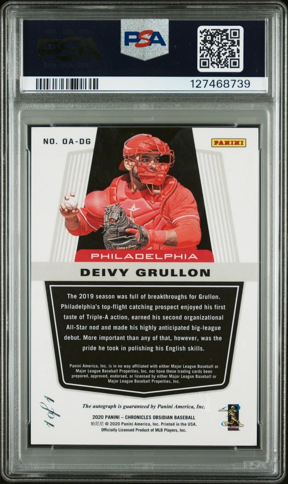 2020 PANINI CHRONICLES OBSIDIAN AUTO #OADG DEIVY GRULLON RC 1/1 PSA 9 AUTO - Image 2 of 2