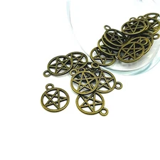 Small Bronze Pentagram Charms, 17x14mm - US Seller
