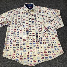 Tommy Hilfiger Shirt Mens Large Nautical Flag Print Button Up Vintage Style 90s