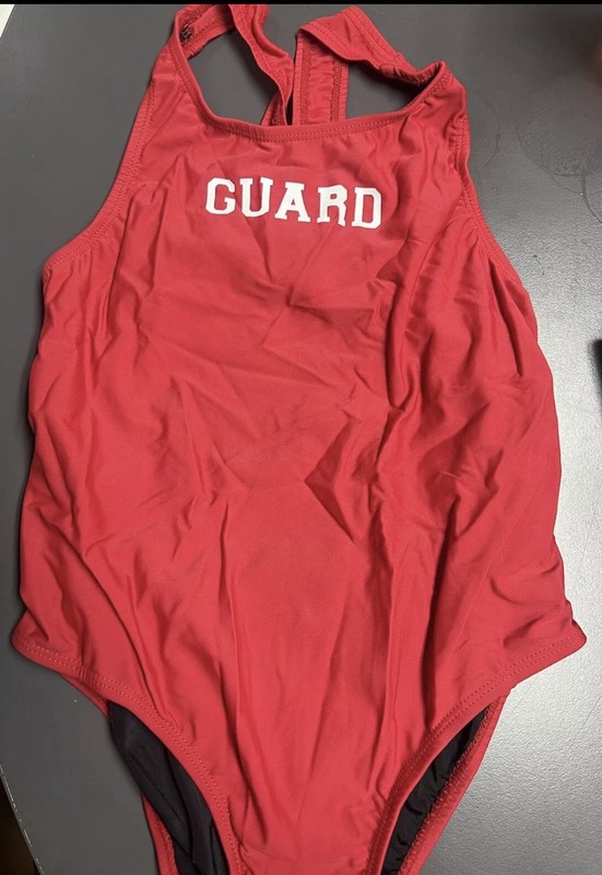 57pcs-NWT Red Female one piece Swimsuit GUARD Printed On Front RESELLER