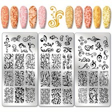1set 3pcs Stainless Steel Nail Art Templates Template Tool Rectangle Floral
