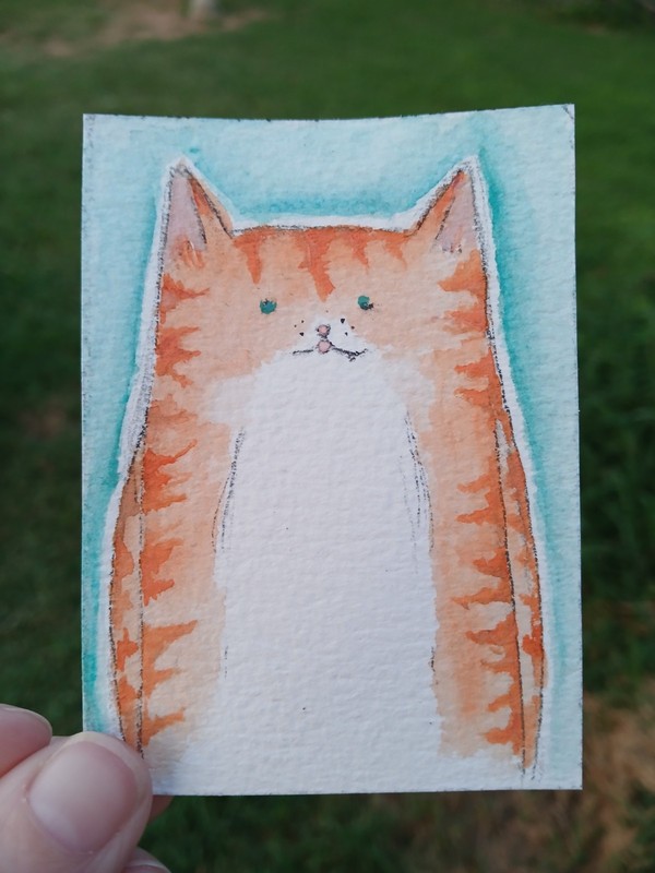 art cards aceo, original of a beautiful orange FancyCat