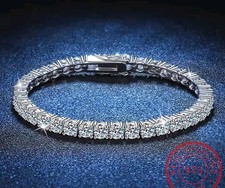 Real Silver 2mm Tennis Bracelet MOISSANITE VVS D GRA Certified Mens Ladies Iced
