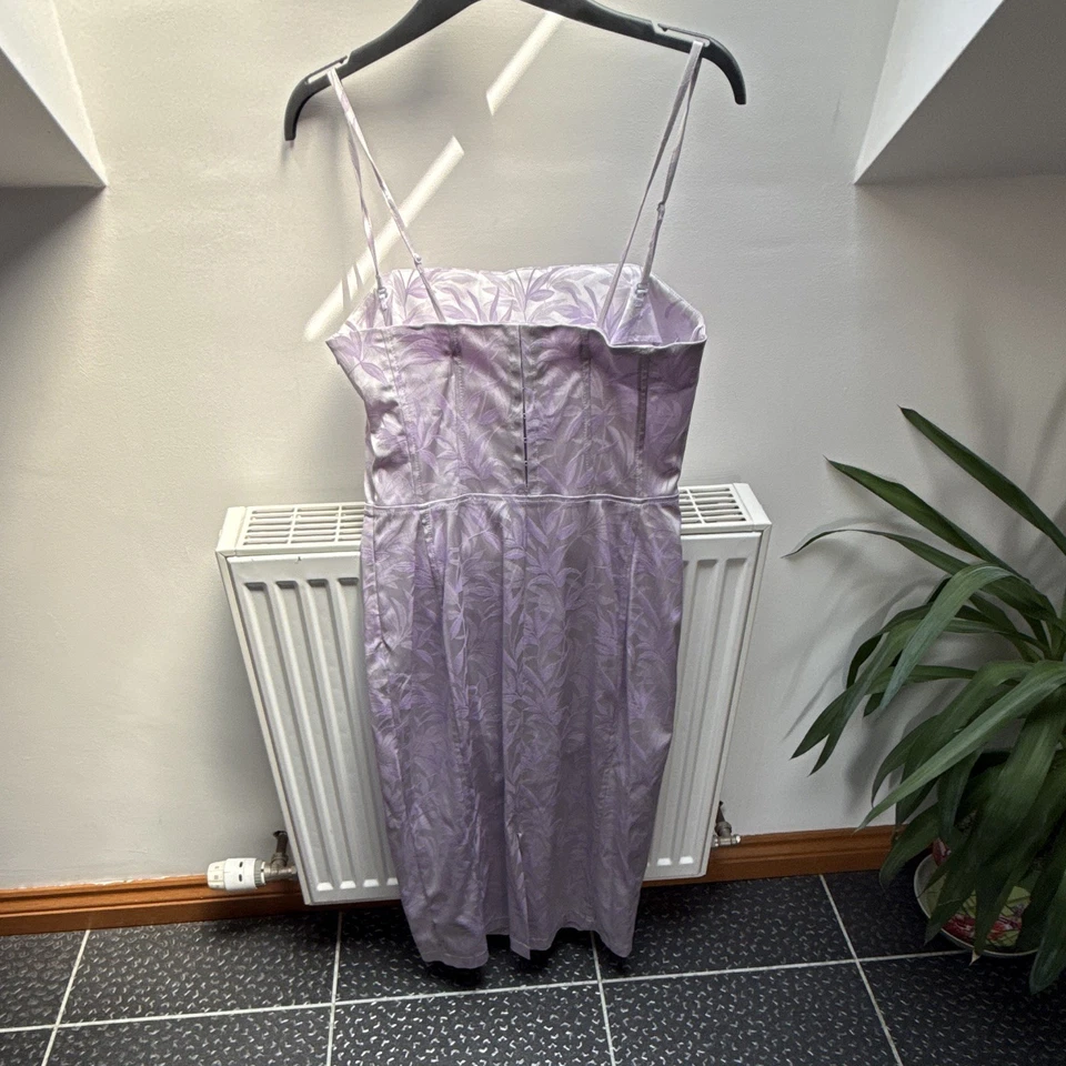 NEXT Purple Satin Floral Slip Dress Square Neck Strappy Midi Sleeveless Size 12 - Image 2 of 3