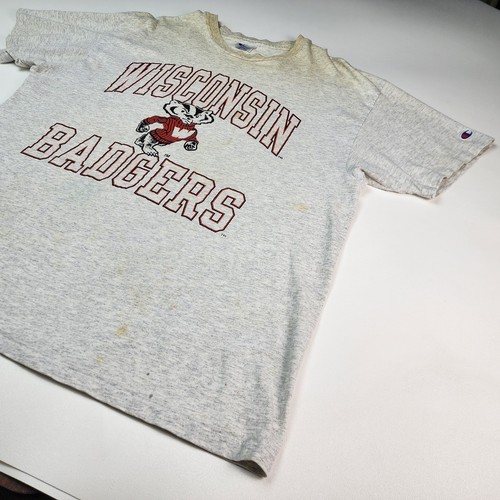 Vintage UNIVERSITY OF WISCONSIN Badgers Champion 90s USA DISTRESSED T Shirt XL - Picture 4 of 12