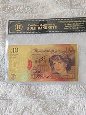 Ten Pound Princess Diana Note Gold Foiled Banknote - Last Rose Of England