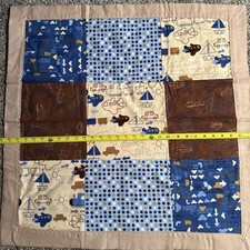 Handmade Small Baby Quilt 30x30in. W/ Automobiles, airplanes etc.