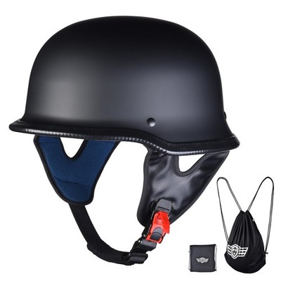 1Storm Novelty Motorcycle Half Face Helmet German Style DOT Approved: HKY602 Matt Green Black Tinted Goggle Bundle - View #6