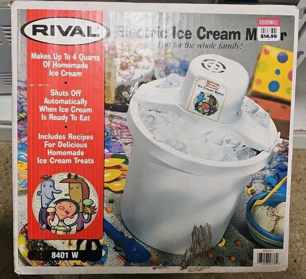 Rival Ice Cream Yogurt Maker 4 Quart Electric Made in USA New Old Stock Open