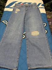 Levi's Girls Wide Leg Denim Jeans W/ Colored Threads many sizes Adjustable Waist