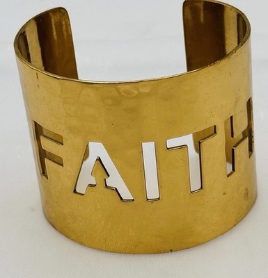 Rustic Cuff FAITH Gold Hammered Wide Statement Cuff Bracelet 2  Inspirational
