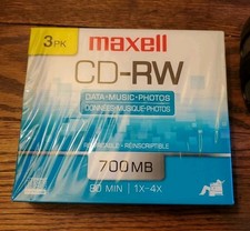 Maxell CD-RW Discs, 700MB/80min, 1x-4x, 3/Pack Rewritable Data Music Photos