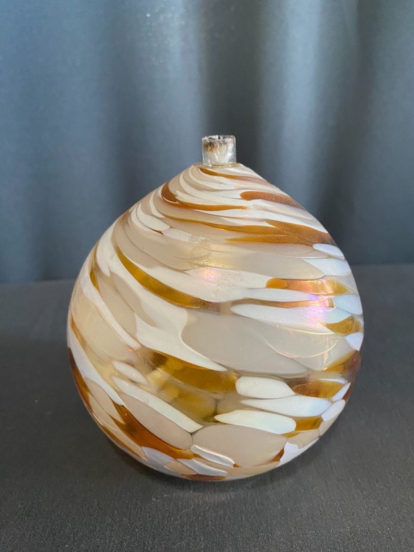 Vtg Orange/White Swirl Handblown Art Glass Oil Lamp