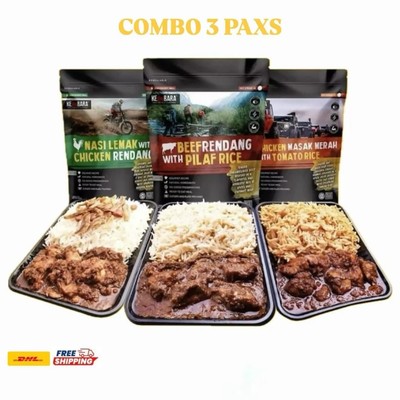 3 Packs of Travel Meal Food Warmer Beef Rendang/Chicken Masak Merah/Nasi Lemak