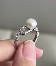 Genuine Freshwater Pearl Butterfly CZ Silver Copper Open Adjustable Ring